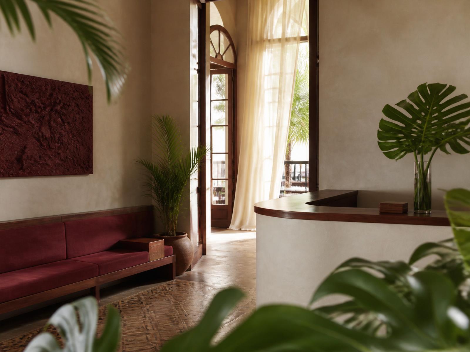 Recepção luminosa da clínica Açaí, com plantas e luz natural