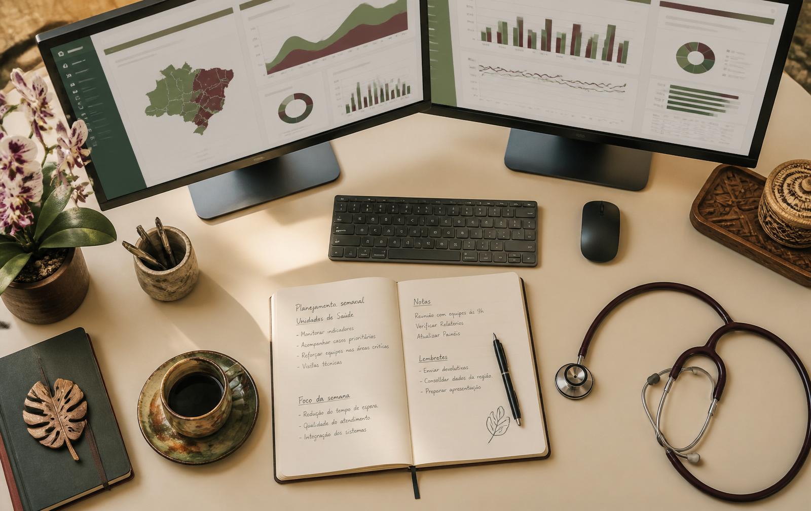 Painel de operação da clínica — dashboards, prontuário e agenda em um mesmo desk